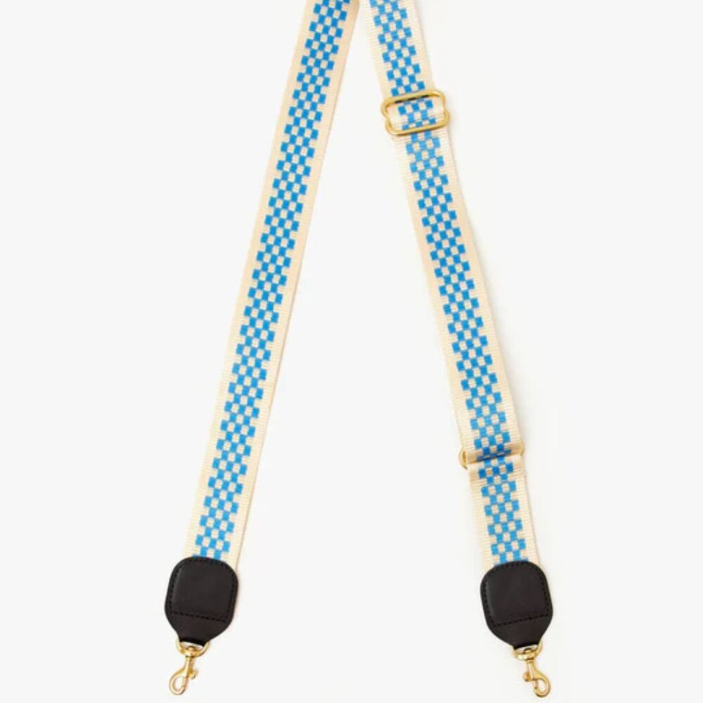 Clare V. Adjustable Crossbody Strap - Blue & Cream Checkered